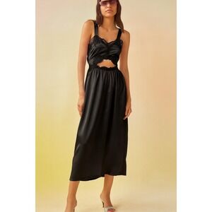 NWT TACH CLOTHING HELEN SATIN MIDI DRESS Black Sz Medium $277